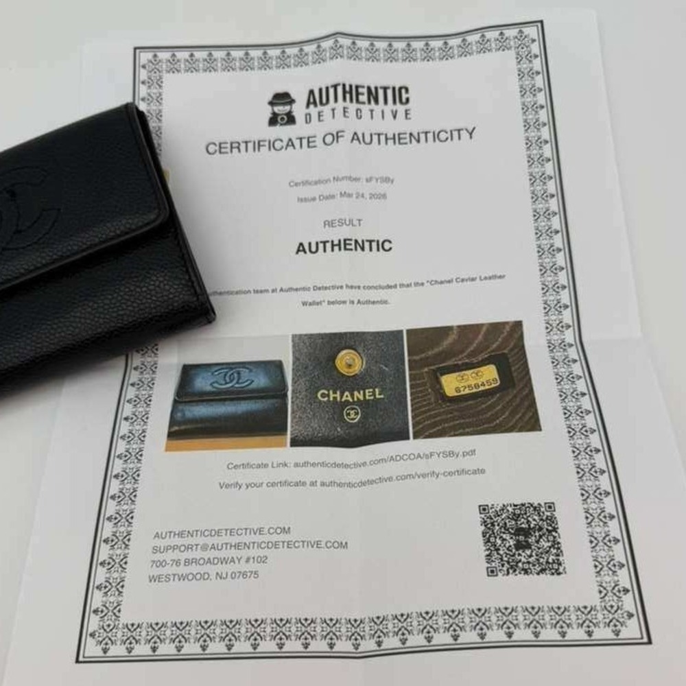 Chanel CC Black Caviar Leather Wallet Authentic Vintage With Certificate - Picture 15 of 16